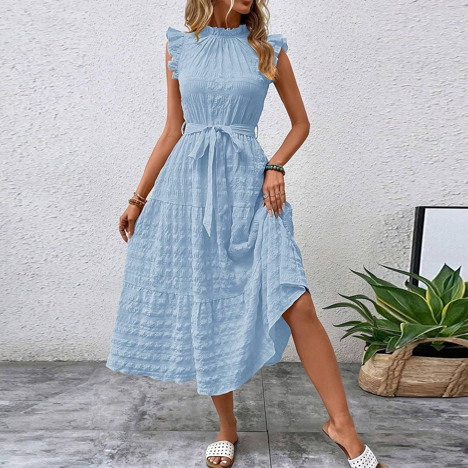 Женское повседневное длинное платье без рукавов с V-образным вырезом и принтом перьев — фото 12