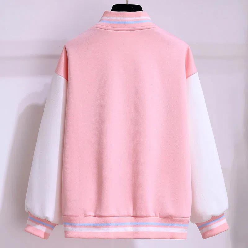 Girls' Stylish Baseball Jacket - Thick, Warm Velvet for Spring & Autumn