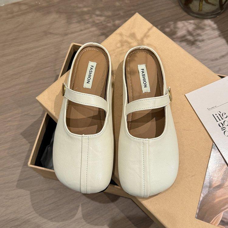 

Baotou half-drag single shoes for women s summer wear 2025 new flat-soled soft-soled half-support single shoes, one pedal Mary Jane single shoes 35 бежевий