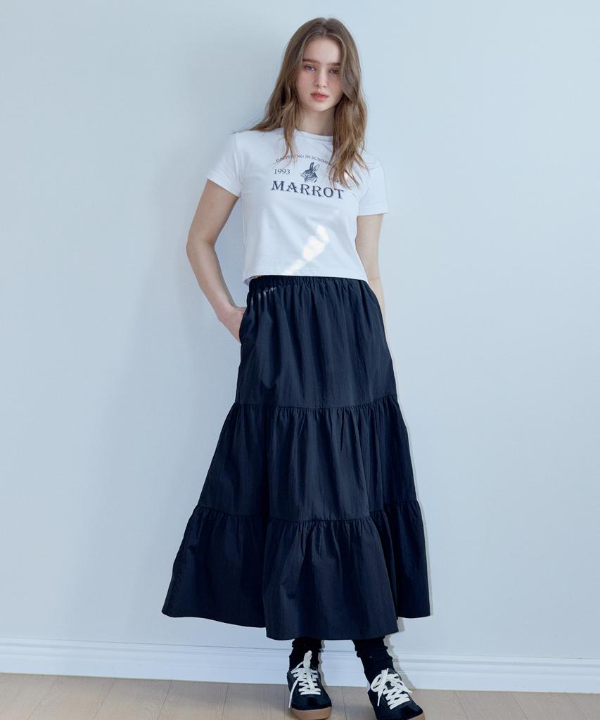 MARROT Shirred Frill Long Skirt_Black