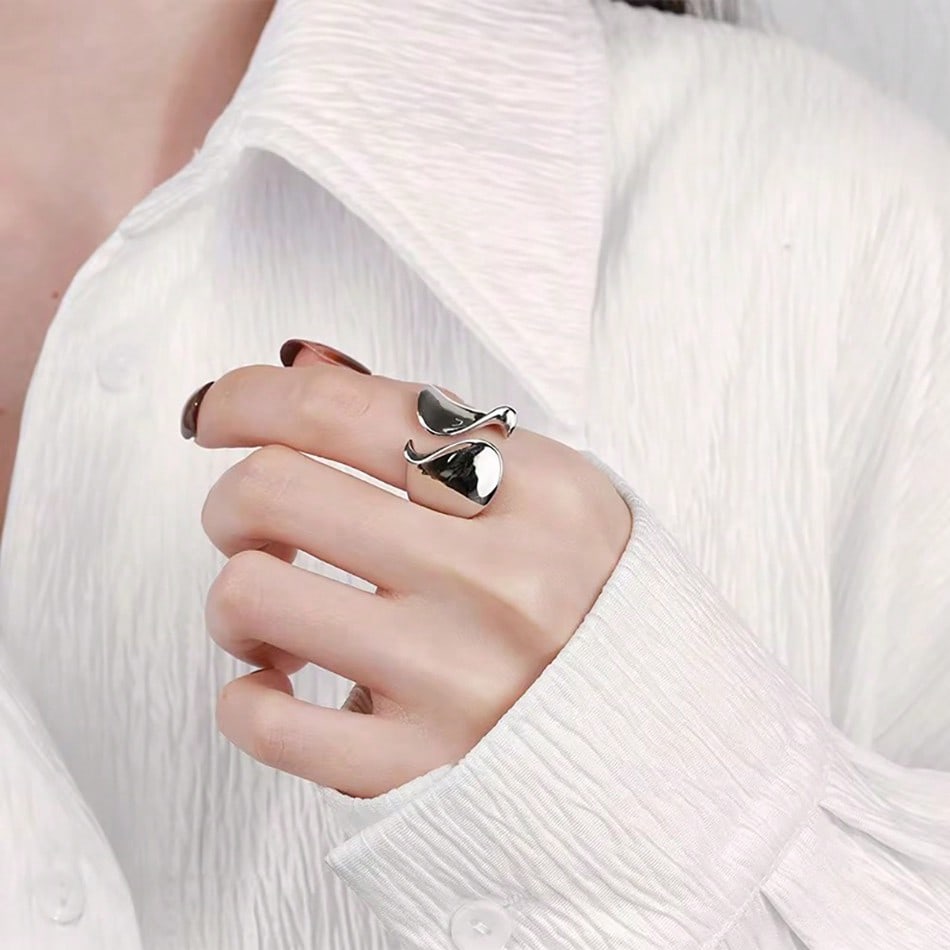 Anelli Placcati in Argento Sterling 925 Per Donna Coppia Minimalista Fatto a Mano Semplice Anello Grande Gioielli da Festa Regalo