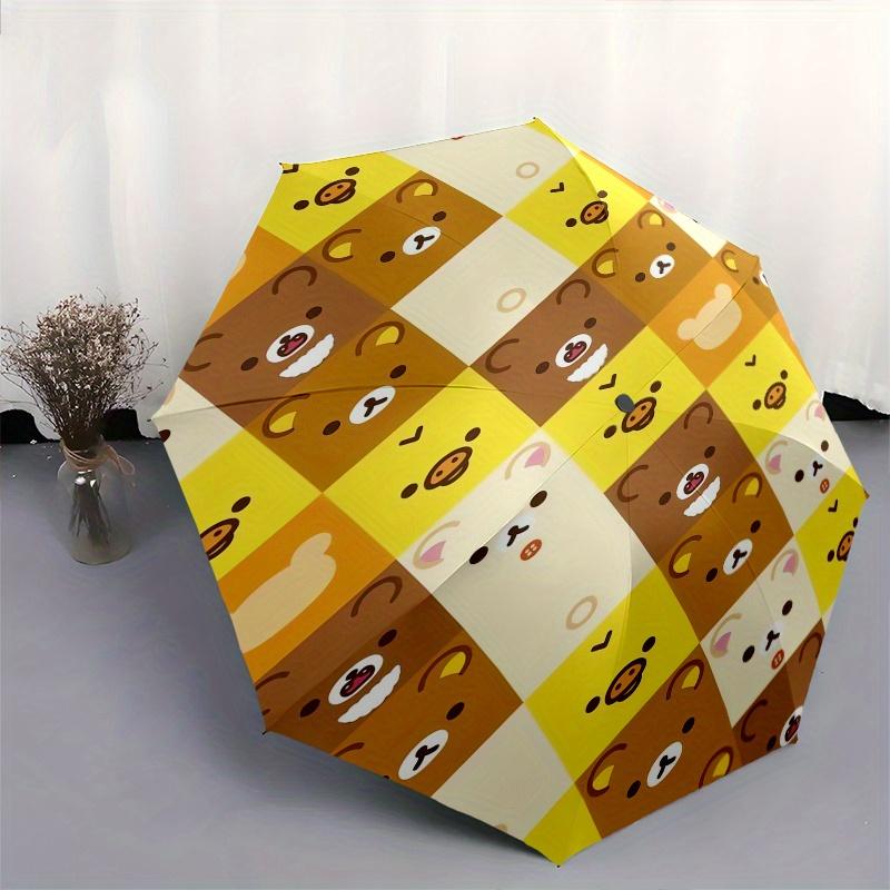 Bear Faces Automatic Folding Umbrella Simple 8 Rib Design, Bright Cartoon Pattern, Durable Iron Frame, Suitable For Travel, Outdoor, Beach C