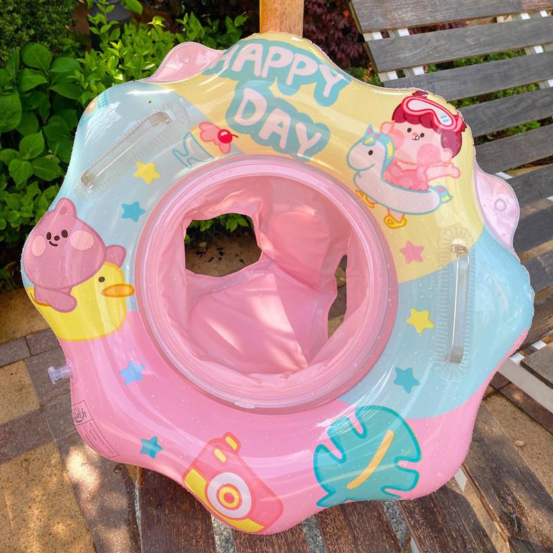 Kids Swim Ring Cartoon Pvc Inflatable Float Sponge Bottom Flower Pool Ring For Children