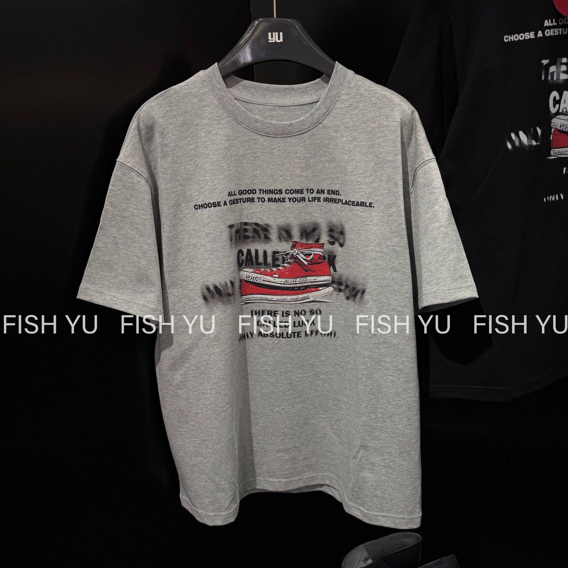 

FISHYU Shisanhang Retro High-Top Canvas Shoes & Letter Print Short-Sleeve Women s T-Shirt (Early Autumn) One Size сірий колір