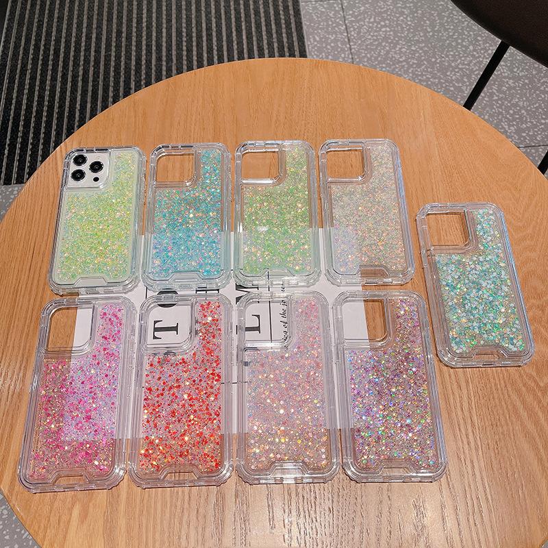 For IPhone14 Promax Mobile Phone Case Three-in-one Luminous Glitter Glue Anti-fall and Shock-proof