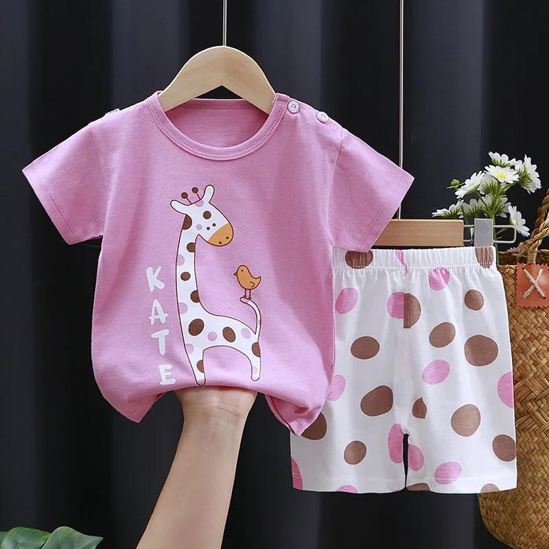 T-Shirts Bequeme Shorts Polyester Lässig Tägliche Kleidung Für Mädchen Set Baby Sommer Outfits Cartoon Jungen Kurzarm
