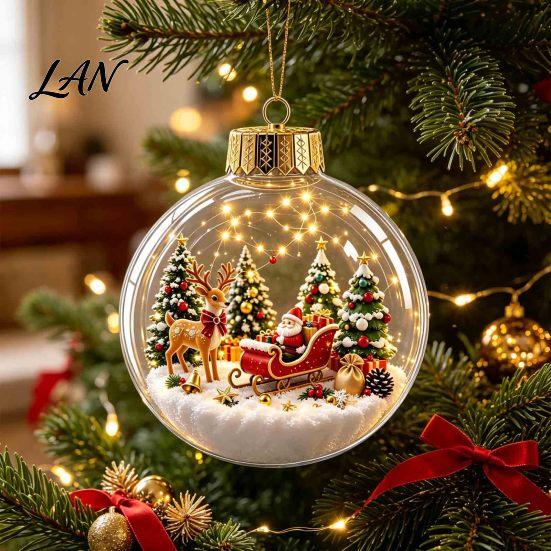 Lanterne da Notte LED Calde Ornamento Luminoso Storia di Natale, Mini Scena Festiva in Palla Decorazione da Appendere, Decorazione Invernale Acrilico Trasparente Luminoso Ciondolo per