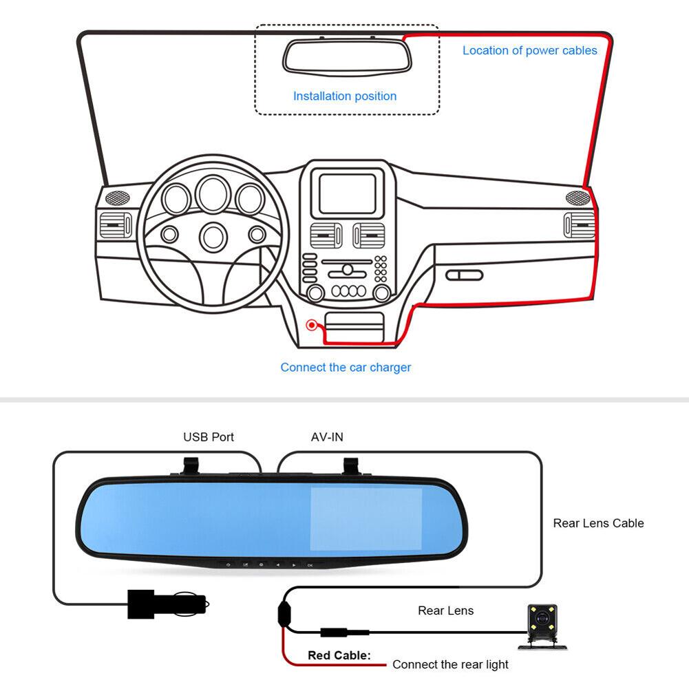 Car Video Recorder 170 Degree Wide Angle Dual Lens Automobile Data Recorder HD 1080P 4.3 Inch Auto Video Camera Built-in Speaker