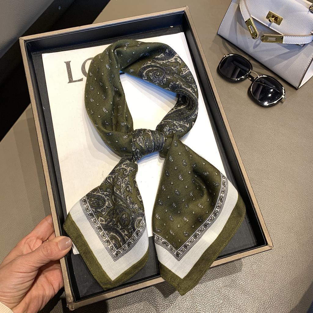 High-end Herringbone Silk Cotton Silk Scarf Women's Spring and Autumn New Versatile Decorative Scarf Shawl Fashion Printed Small Square Scarf
