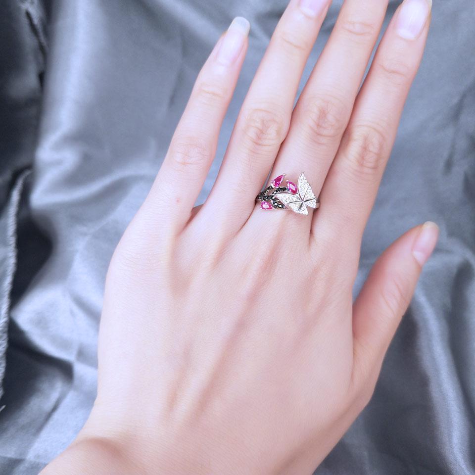 Umcho Natural Black Spinel Ruby Gemstone Butterfly Ring