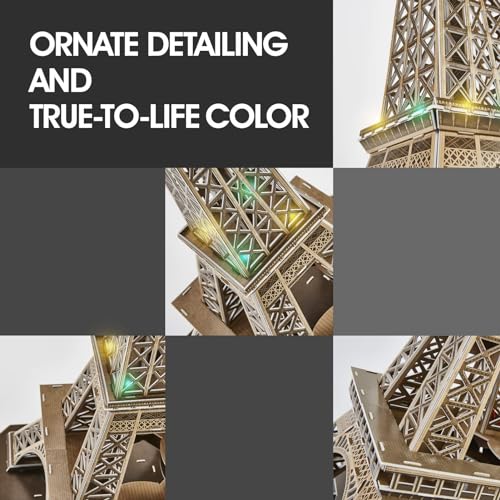 ASSYME Cubic Fan 3D Puzzle Craft Kit, Eiffel Tower (with LED), L091h, No Glue or Tools Required