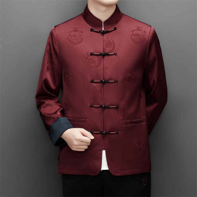 Men's 2025 Autumn/Winter Chinese Style Two-Piece Set: Middle-Aged Stand-Up Collar Tang Suit Jacket & Casual Zhongshan Suit