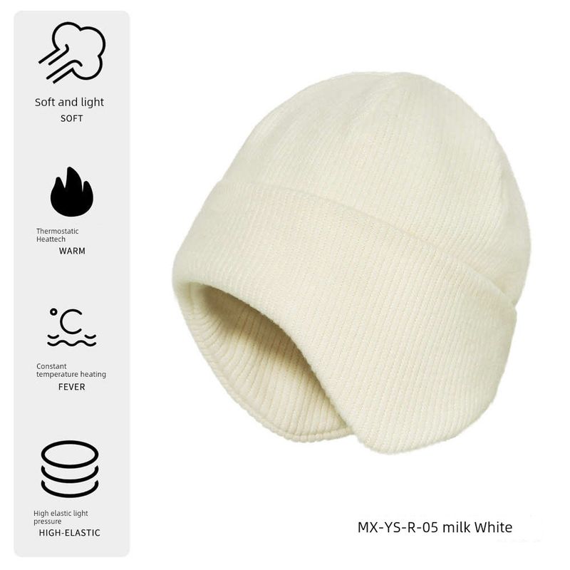 

Windproof. Heattech Pile Style Knitting Cycling Rui Ear Protection Outdoor Sports Hat One-Piece Hat Skiing Winter Hat Wool MX-YS-R-05 milk White One size
