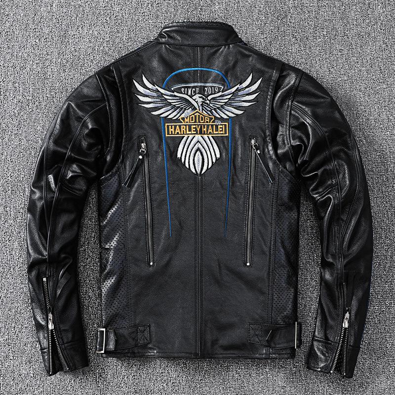 Genuine Leather Leather Jacket for Men's Head Layer Cowhide Motorcycle Leather Jacket for Additional Protective Gear Motorcycle Leather Jacket