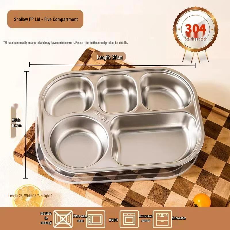 HANDUNYOU 304 Stainless Steel Five-Compartment Meal Tray