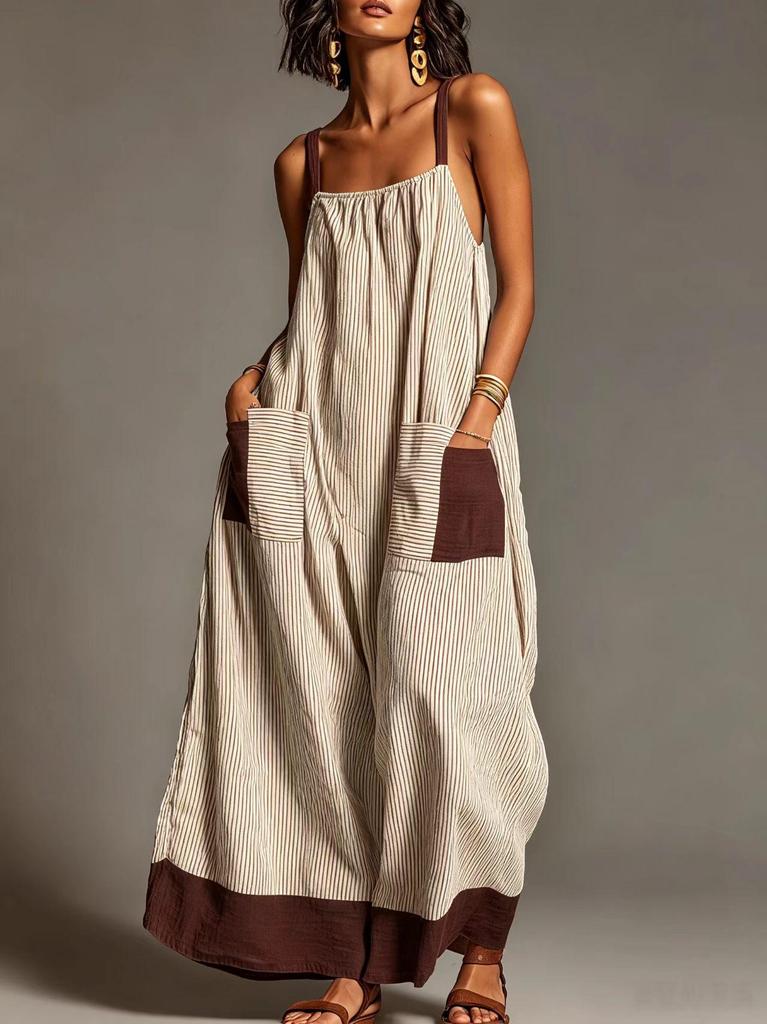 Abito Canotta Elegante a Righe Incrociate Estivo 2026 per Donna – Abbigliamento da Resort Europeo e Americano