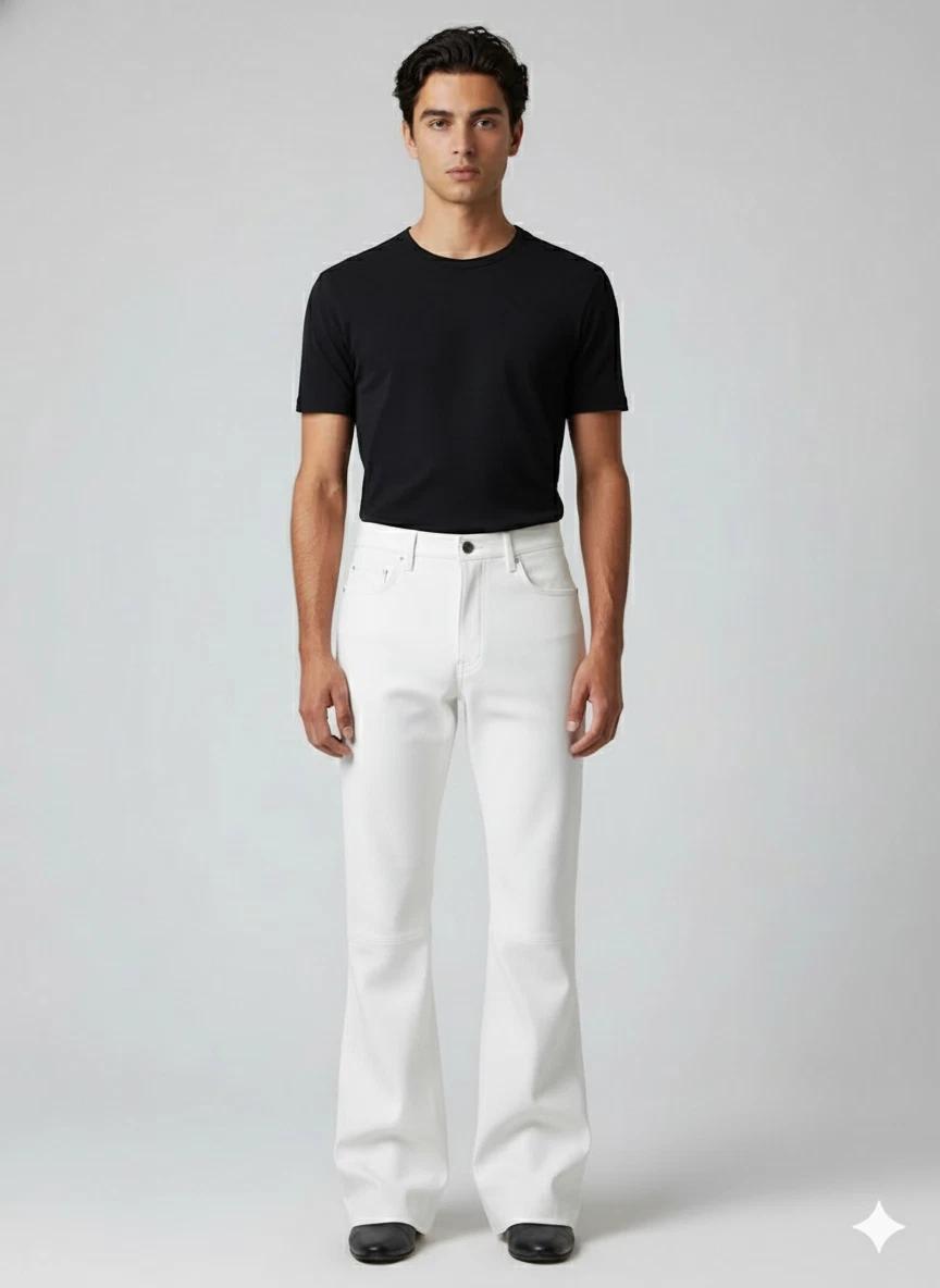 

Genuine Biker Stylish Casual Leather Office Wear Lambskin Men s Pant Pure White 34 in білий