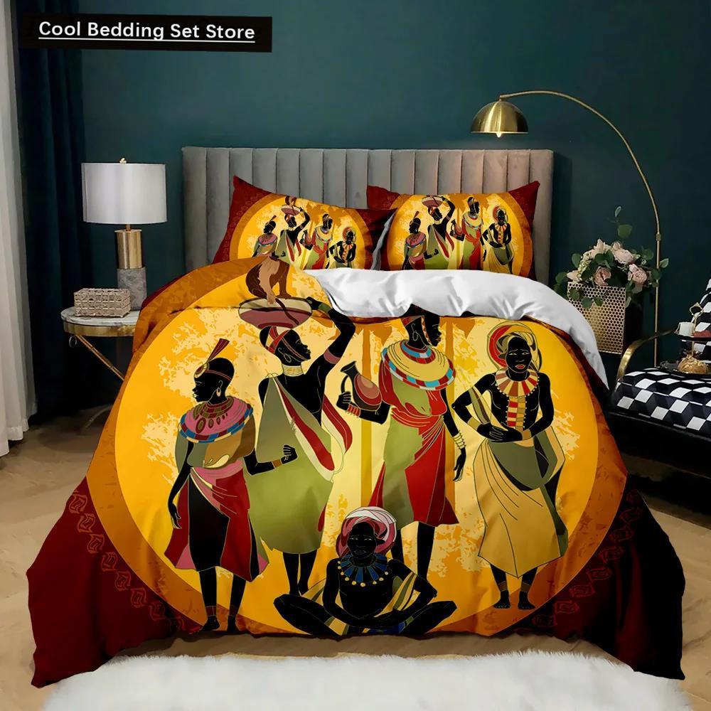 African Woman Duvet Cover Set African Stripe Twin Bedding Set Ethnic Afro Traditional Exotic Queen King Polyester Qulit Cover