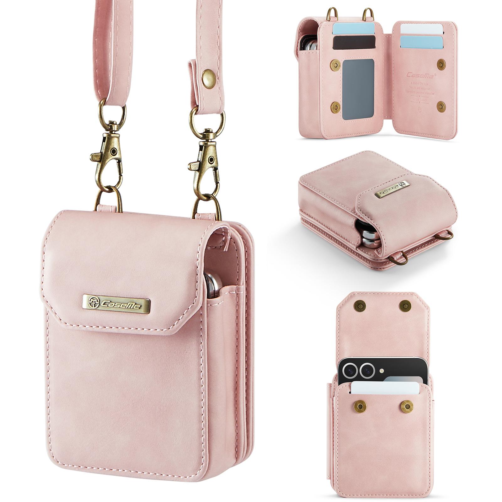 

Business Crossbody Universal Card Bag Solt Wallet Flip Leather Phone Case For Samsung Z FLIP 7 6 5 4 3 Long Lanyard pocket Cover Galaxy Z Flip3 5G рожевий