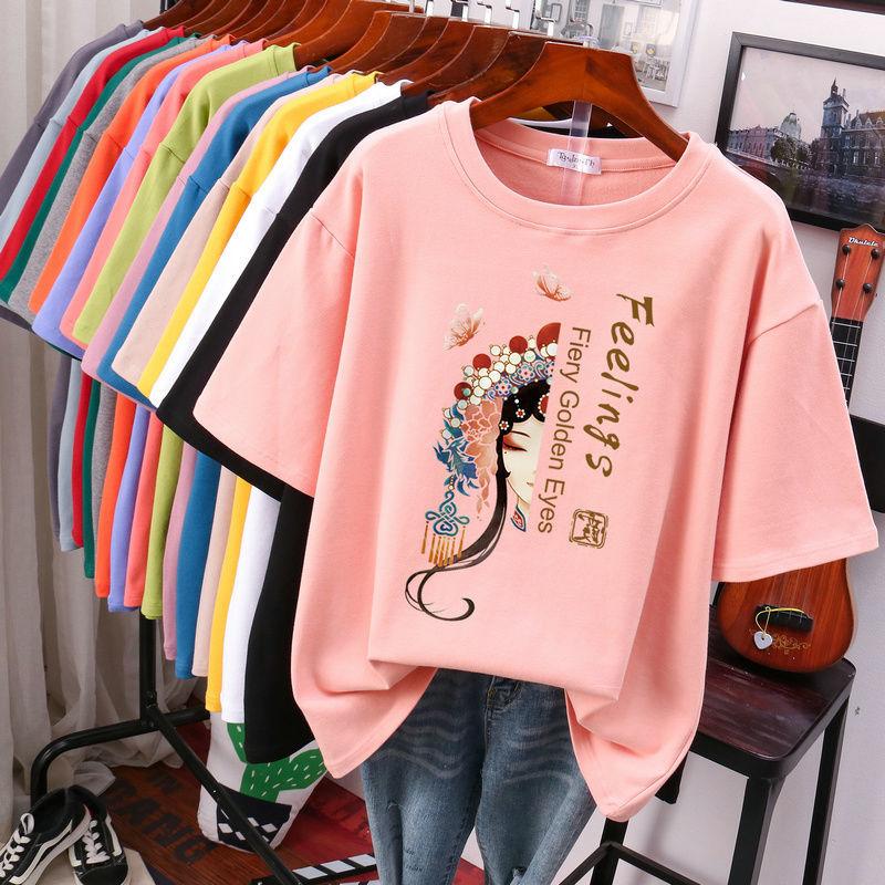 

Футболка с короткими рукавами в китайском стиле для женщин больших размеров, хлопковая, размер L-5XL, модная, простая, повседневная, женская, с короткими рукавами 5XL розовый