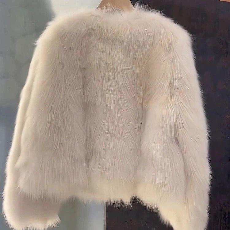 ქალის მოკლე შემოდგომა-ზამთრის ახალი გასქელებული ტემპერამენტიანი პლუშის ტოპი, იმიტაცია მელას ბეწვის ქურთუკი