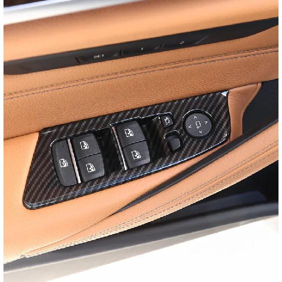 PASSEND FÜR BMW 5er G30 G38 2018-22 ABS Carbon LHD Auto-Fensterschalter Hebeknopf Rahmenabdeckung Verkleidung Chrom-Galvanisierung 4 STÜCK