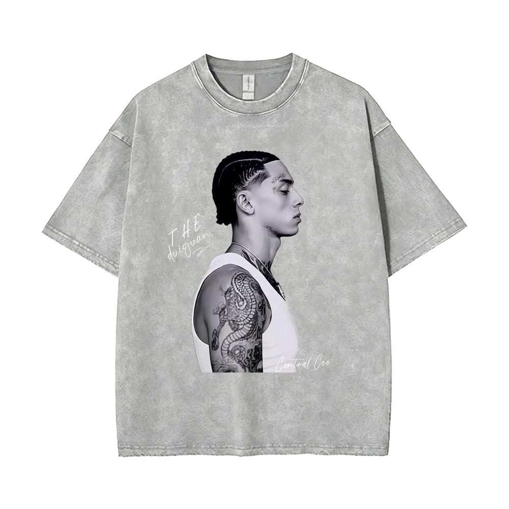 Washed Vintage Rapper Central Cee Face Graphic Tshirt Men Women Hip Hop Fashion Short Sleeve T Shirts Mens Oversized Streetwear