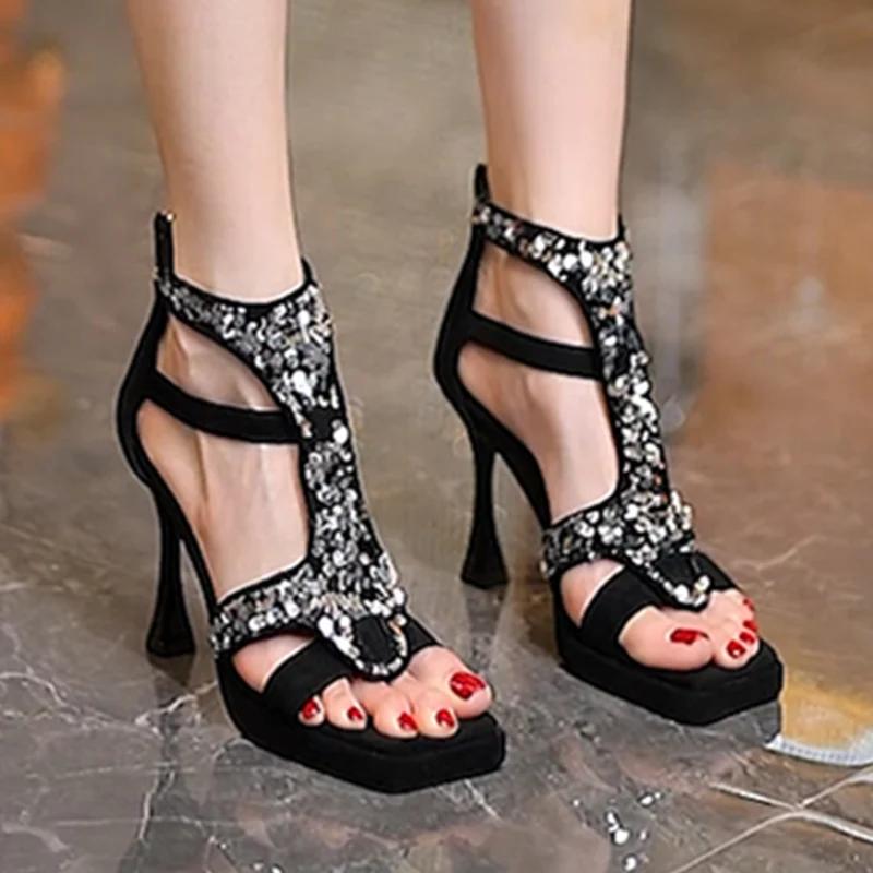 Mode Bling High Heels Tanzschuhe Luxus Eckige Zehenpartie Damen Sandalen Sexy Sommer Schuhe mit offener Zehenpartie 2025