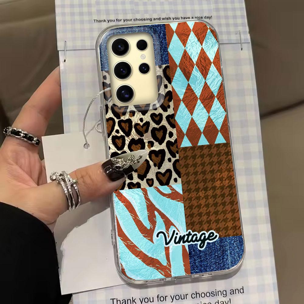 Vintage Blue Leopard Print Girl Vortex Texture Phone Case for Samsung Galaxy S25 Edge S24 S23 S22 S21 S20 FE Plus Ultra Cover