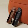 French Bow Single Shoes Autumn Shallow Mouth Square Head New Ladyshoes Retro Low Heel Leather Shoes