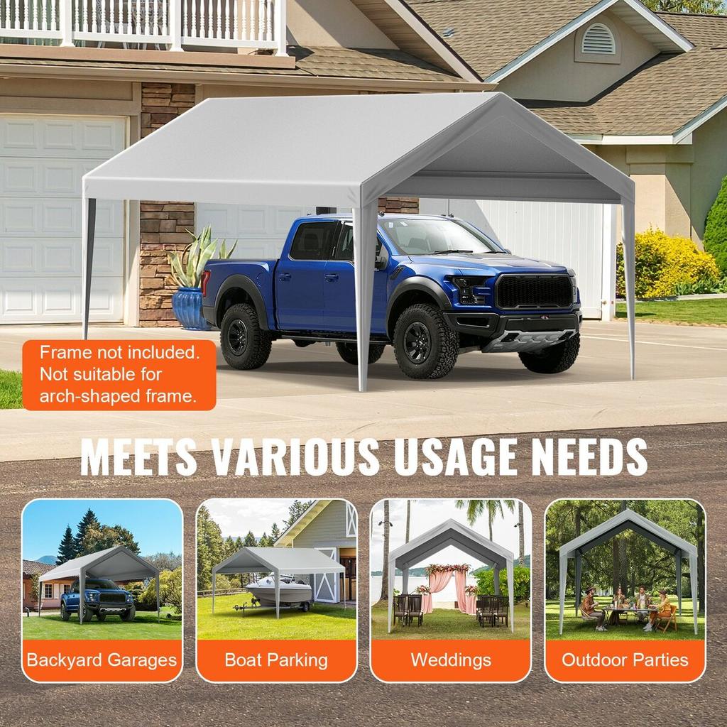 Carport Replacement Canopy Cover 6100 x 3040 mm Garage Top Tent Shelter Tarp Heavy-Duty Waterproof & UV Protected, Easy Installation with Ball