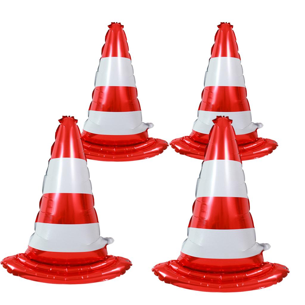 4pcs Traffic Cone Racing Aluminum Foil Balloons, Racing Theme Sports Activity Traffic Toys, Parking Lot Sign Birthday Party