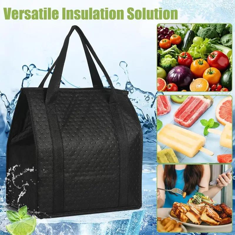 Large Insulated Reusable Grocery Bag With Zipper & Front Pocket, Keep Cool/Warm For Hours For Camping Picnic, Fishing, Shopping