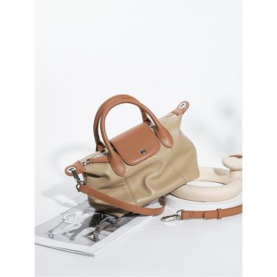 First Layer Of Cowhide Fashion Dumpling Bag Commuter All Match Leather High-grade Color Contrast Large Capacity Handbag Woman