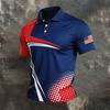 Men's Casual Short Sleeve Polo Shirt with Independent Day Flag Print and Color Block Design for Outdoor and Everyday Wear