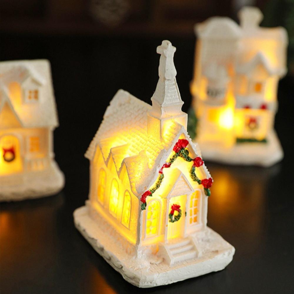 New Christmas Village Lights Up House Ornament LED Lights Up White Christmas Village House Set for Xmas Home Interior Decoration
