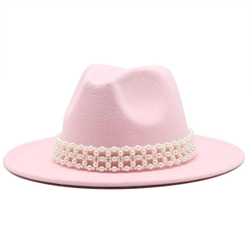 High-Grade Pearl Woolen Top Hat, Flat-Brimmed Big Eave Hat, Versatile Straight-Brimmed Jazz Hat