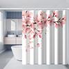 1pc White Background Flower Branch Pattern Printed Shower Curtain, Polyester Fabric with Hooks, Simple Style Window and Wall Bat