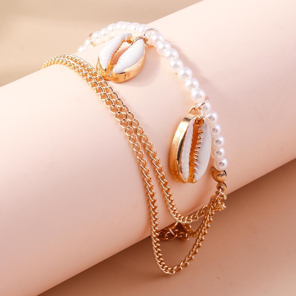 Boho Summer Beach Shell Anklet Multi-layer Pearl Anklets Bracelet Chain Women Girls Party Holiday Jewelry Gift