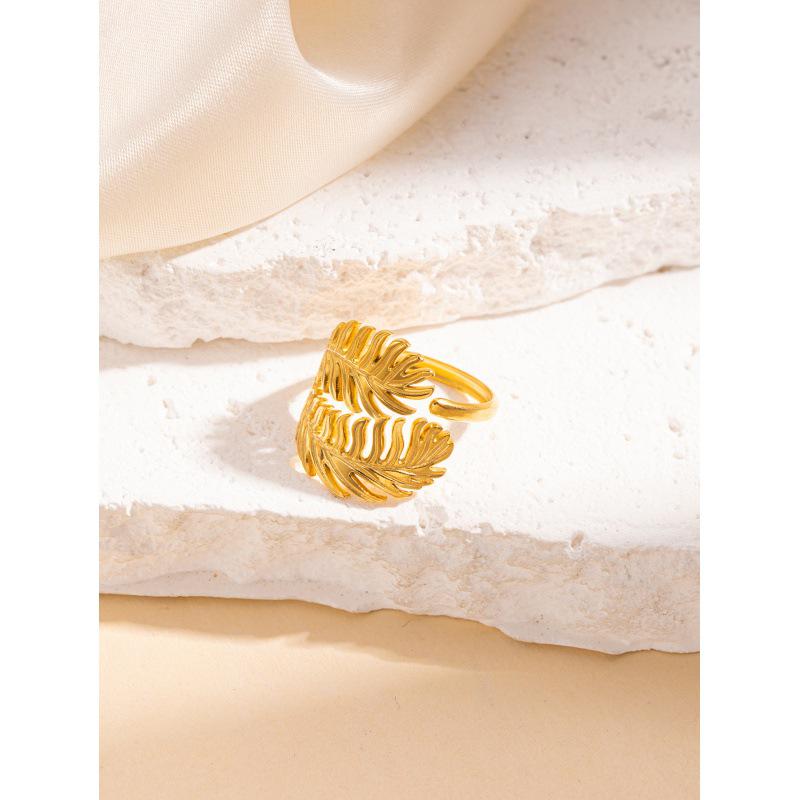 Retro Titanium Steel Irregular Leaf Butterfly Open Ring for Women