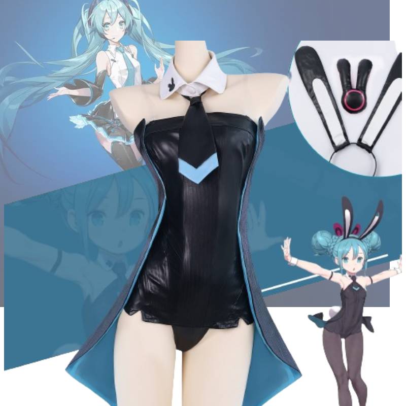 Black Hatsune Miku Bunny Cosplay Costume Cartoon Virtual Popular Characters