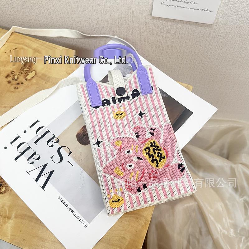Cute Cartoon Dopamine Knit Crossbody Phone and Coin Bag