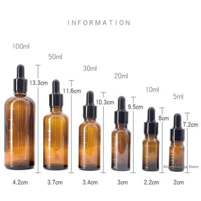 1PC 10ml 50ml 100ml Amber Dropper Bottles With Scale Reagent Eye Drop Aromatherapy Liquid Bottle Travel Refillable Bottles