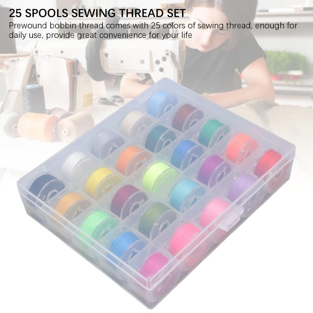 25Pcs Prewound Bobbin Thread Assorted Colors with Storage Case Sewing Machine Accessories