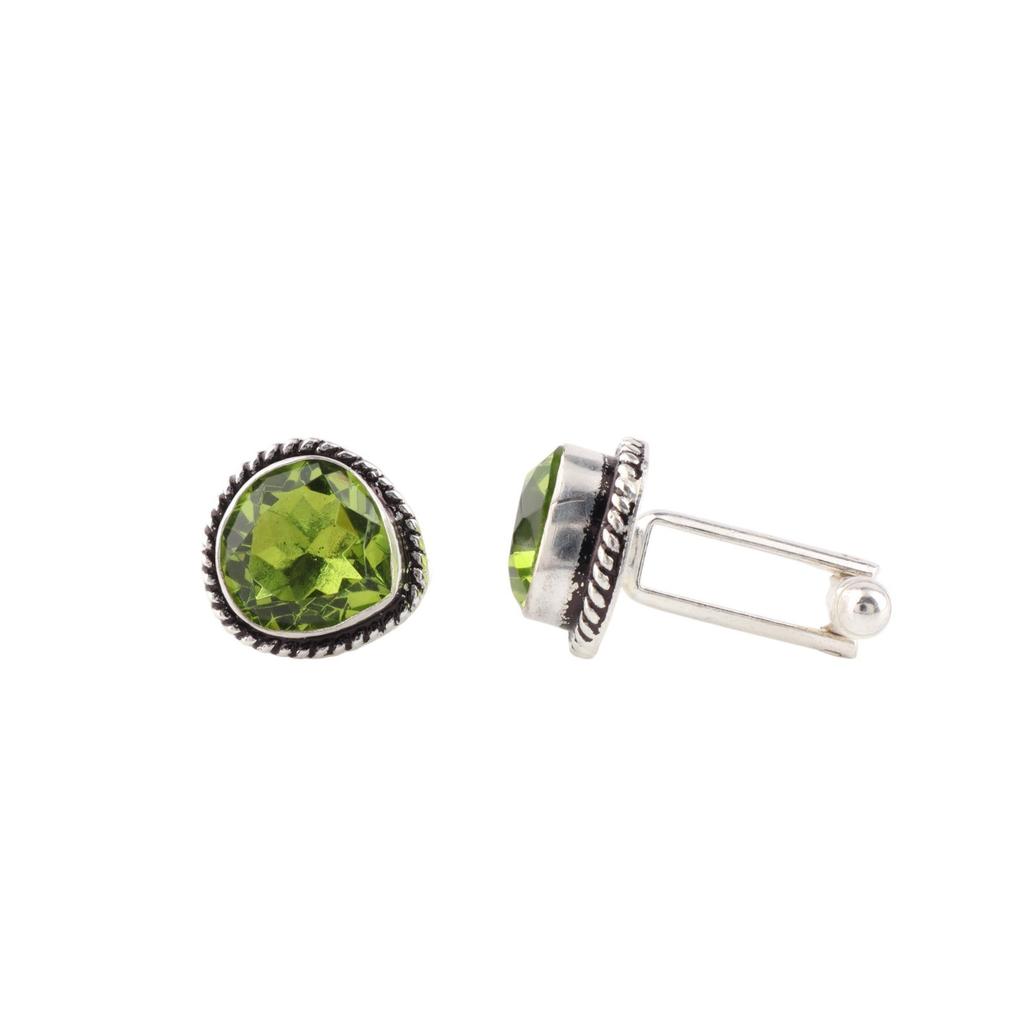 Peridot Gemstone 925 Sterling Silver Jewelry Handmade Cufflinks 0.62" For Gift CL-8-5