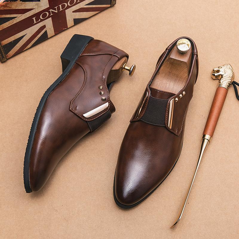

Men s casual patent leather shoes spring and autumn men s hairdresser pointed toe leather shoes low-top leather shoes 48 коричневий