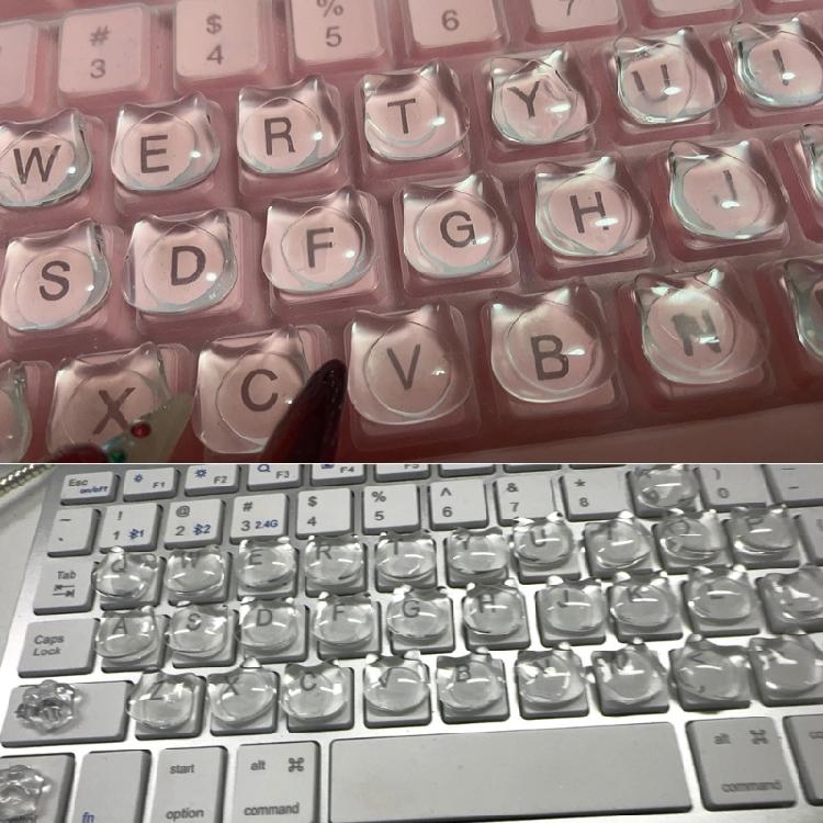 20pcs Glass Like Clear Cats Face Keyboard Top Quick Installation & Reusable Caps Protect Manicures While Typing