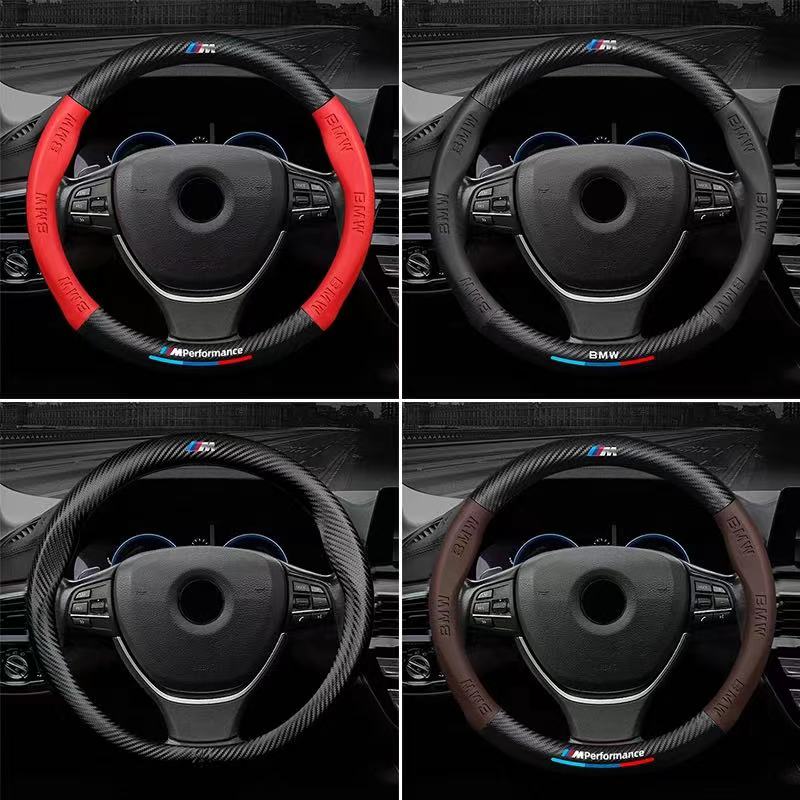 AAAOX1 For BMW M Power M3 M4 M5 E39 E46 E60 E90 F01 F10 F15 F20 F30 X1 X3 X5 X7 Car Anti-slip 3D Embossing Leather Steering Wheel Cover