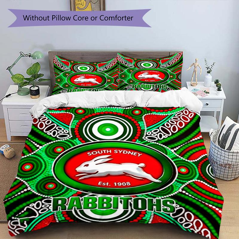 3-teiliges Bettbezug-Set (1 * Bettbezug + 2 * Kissenbezug, ohne Kern), South Sydney Rabbitohs Druck Bettwäsche Set, Schlafzimmer Dekor, Ganzjahres, Geburtstagsgeschenk