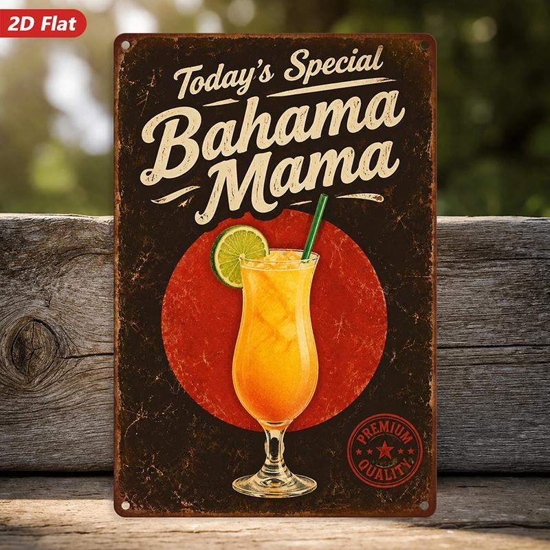 2D Flat, 1pc Bahama Mama Cocktail Metal Sign Wall Art, Tropical, Lime Slice, Red Circle, Vintage Style, Home Decor, Ideal for Bar Patio Kitchen, Boho